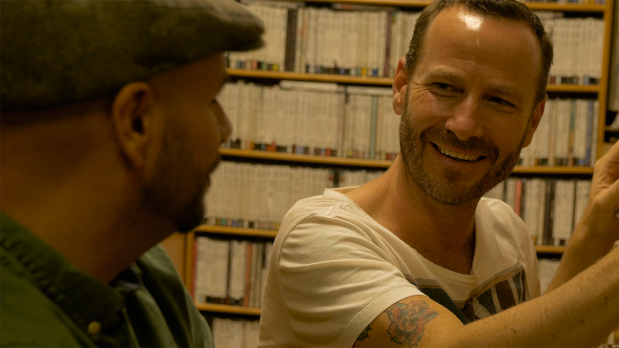 Anthony and Jason in the KCRW vinyl library